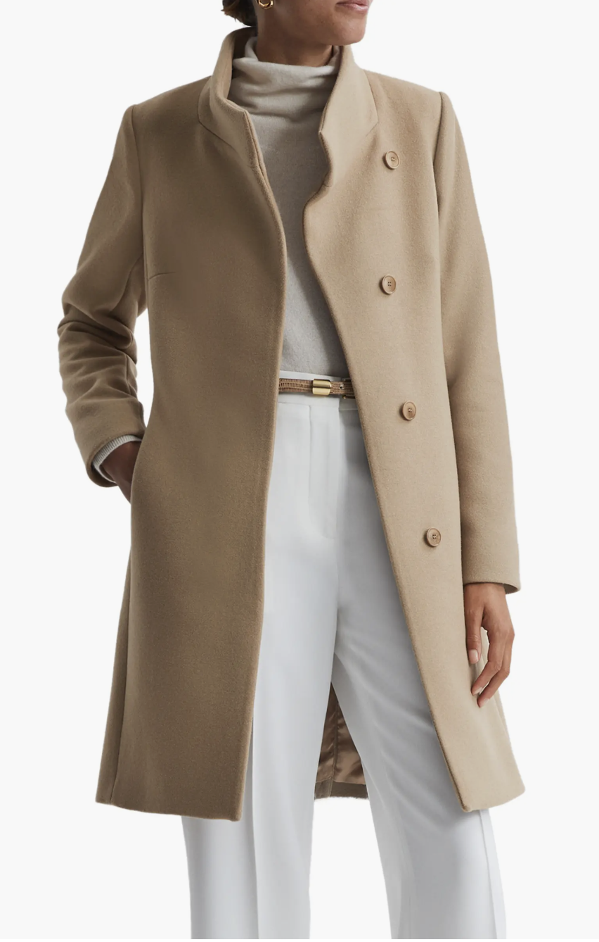 woman wearing reiss mia wool coat